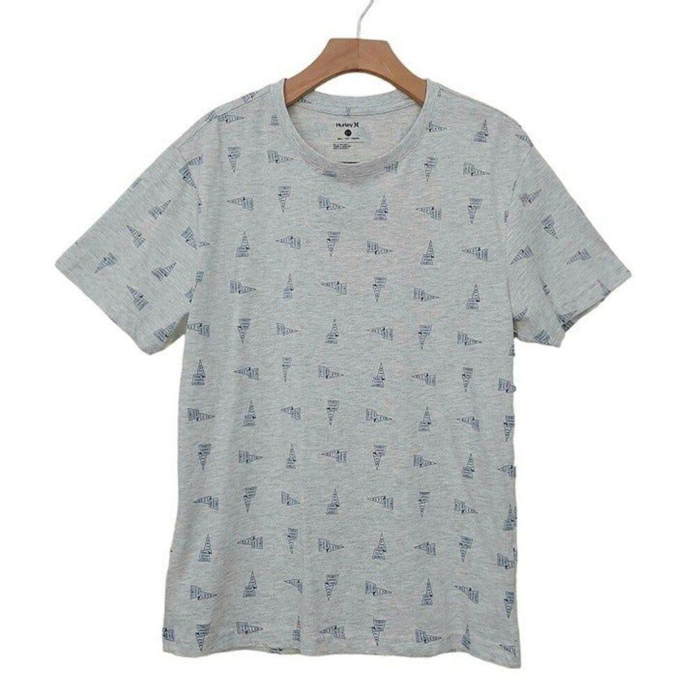 Hurley T-Shirt Mens Small Gray Short Sleeve Crew Neck Allover Logo Cotton Blend